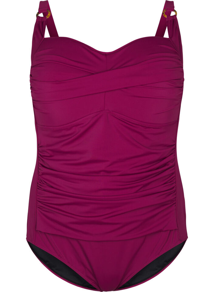 Polstret badedrakt med drapering, Rød, Packshot image number 0