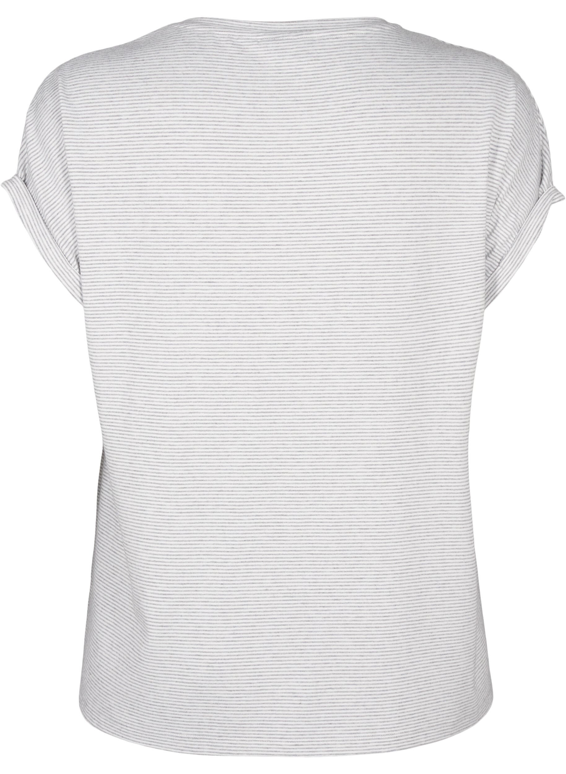 Zizzi Stripete nattbluse med korte ermer, Gr&aring;, Packshot image number 1