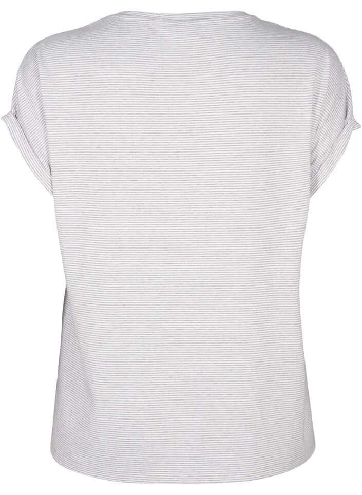 Stripete nattbluse med korte ermer, Grå, Packshot image number 1