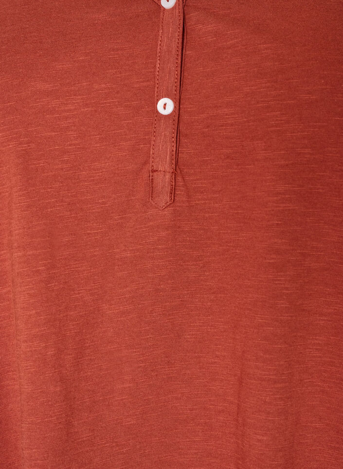 Langermet t-skjorte med V-hals og knapper, Brun, Packshot image number 2