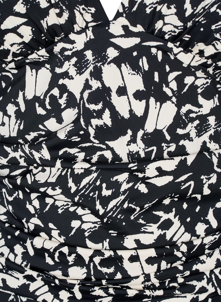 Mønstret badedrakt med dyp V-hals, Svart, Packshot image number 2