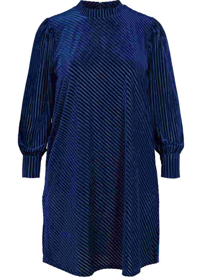 Strukturmønstret kjole i velur, Evening Blue, Packshot image number 0