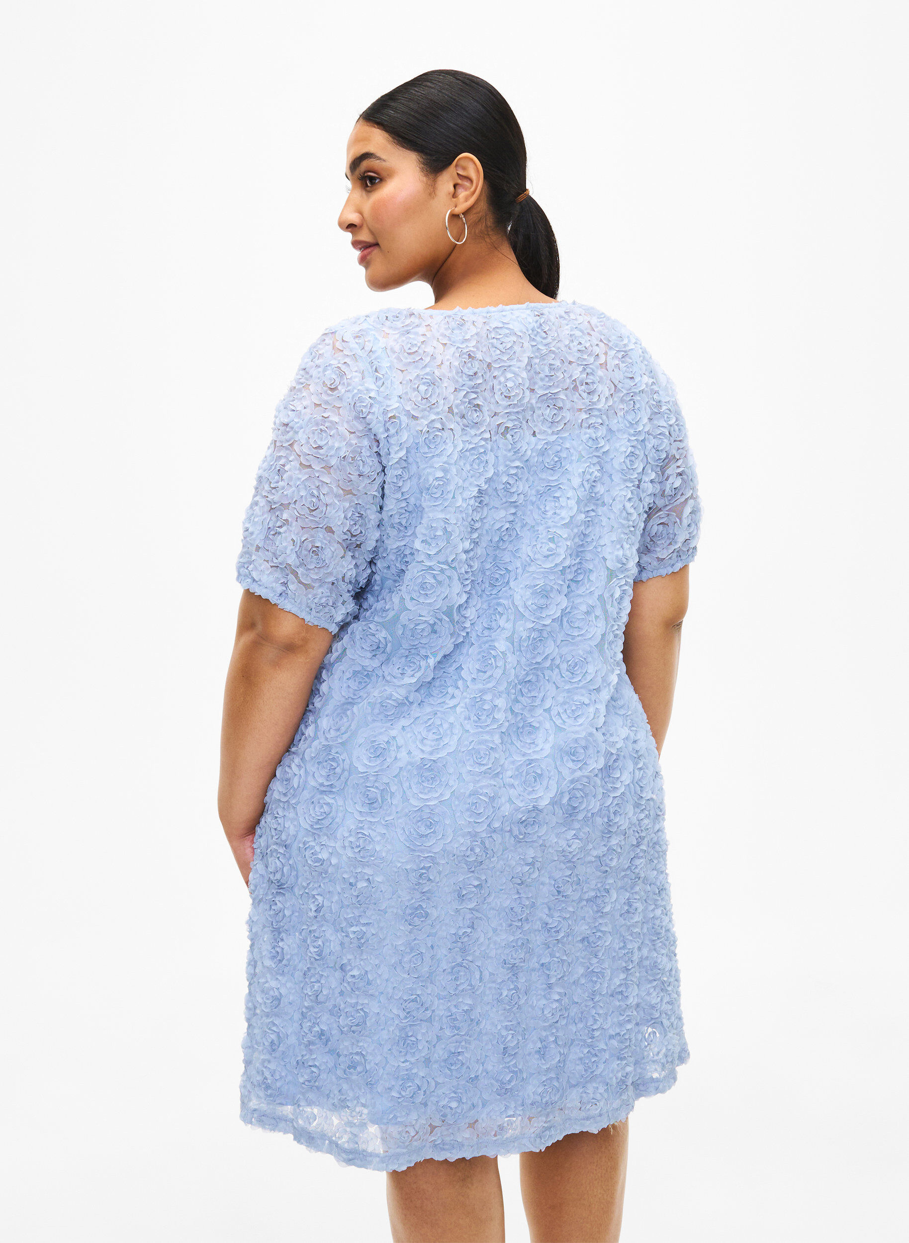 Zizzi Festkjole med 3D-blomster, Cashmere Blue, Model image number 1