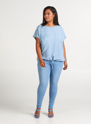 Bluse med korte ermer, Light blue denim, Model image number 2