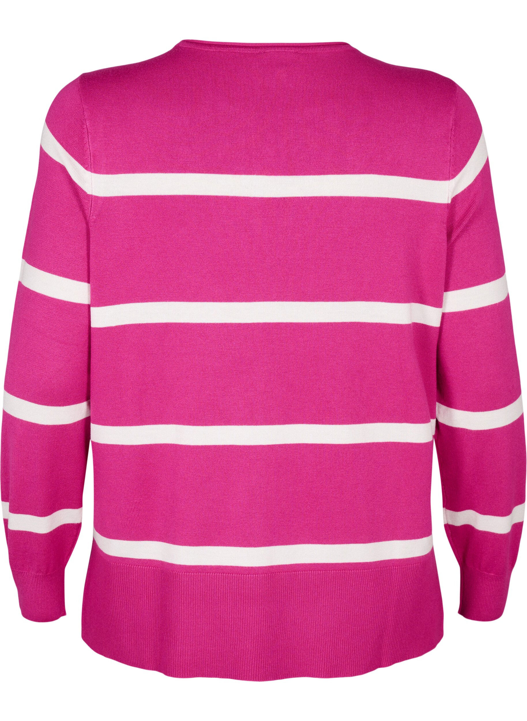 Zizzi Strikket viskosebluse med striper, Rosa, Packshot image number 1