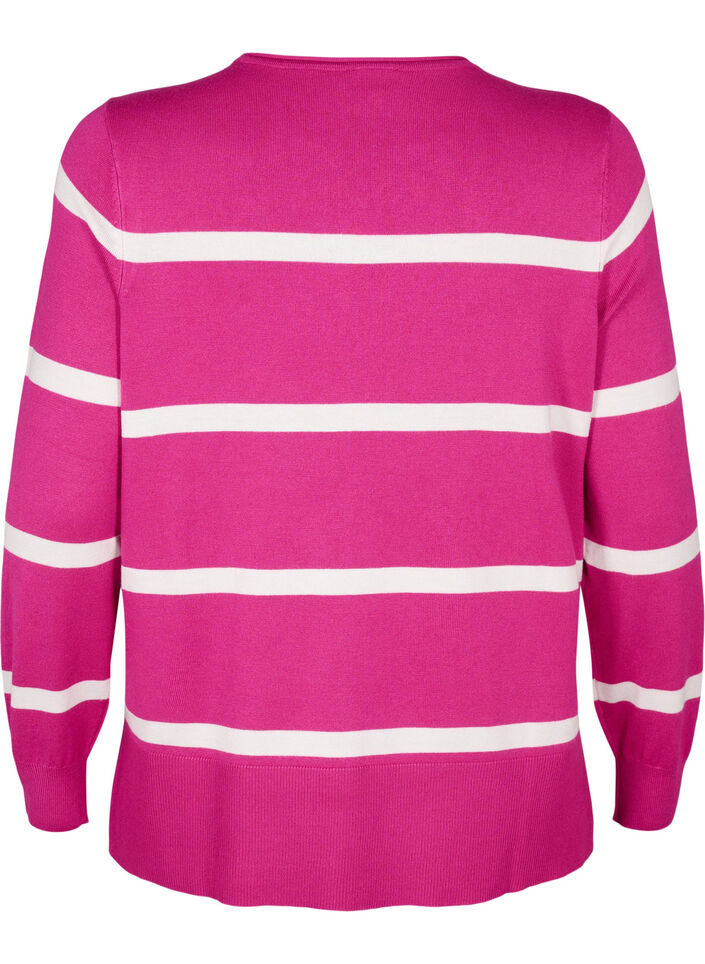 Strikket viskosebluse med striper, Rosa, Packshot image number 1