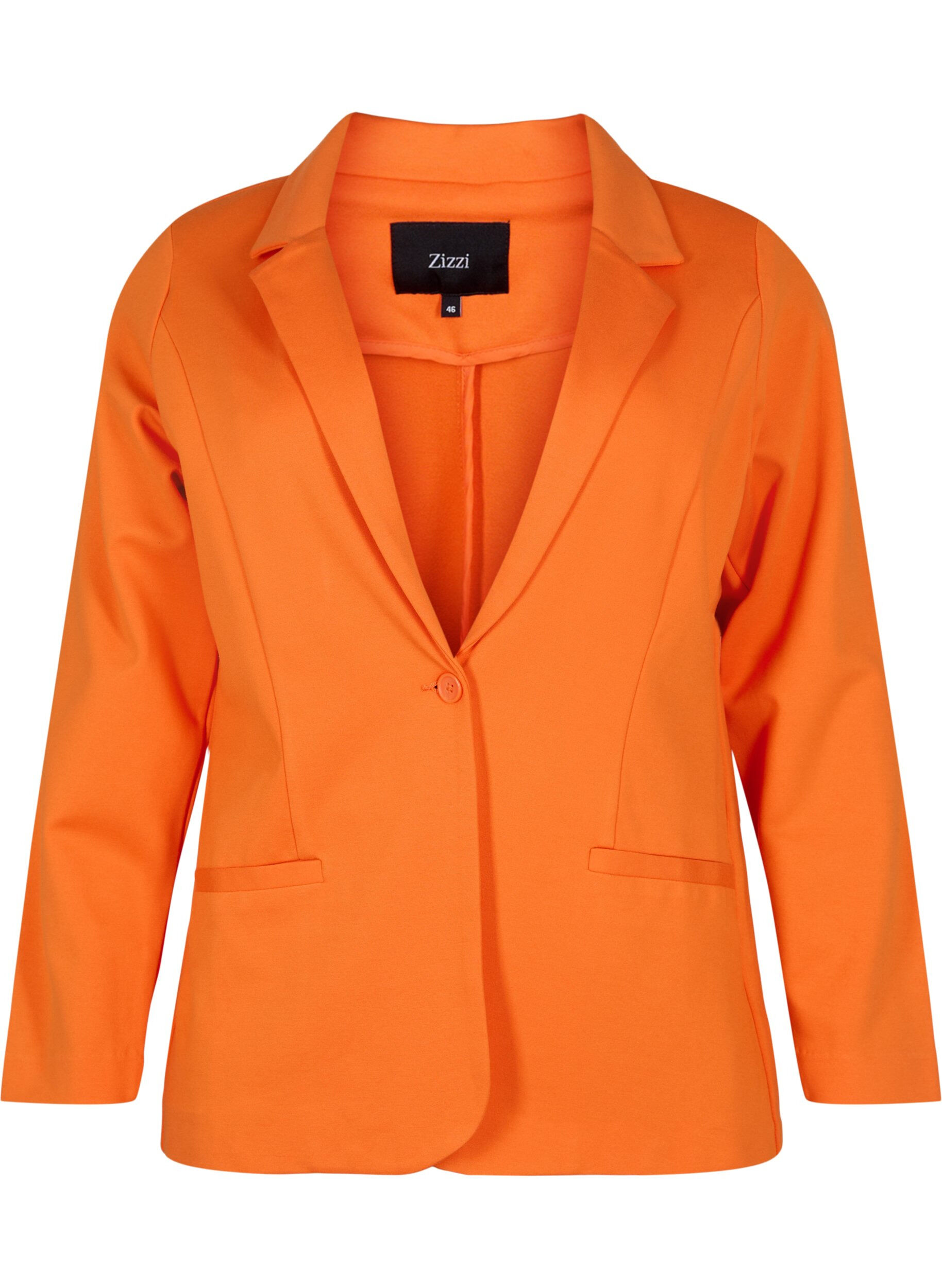 Zizzi Enkel blazer med knapp og pyntelommer, Mandarin Orange, Packshot image number 0