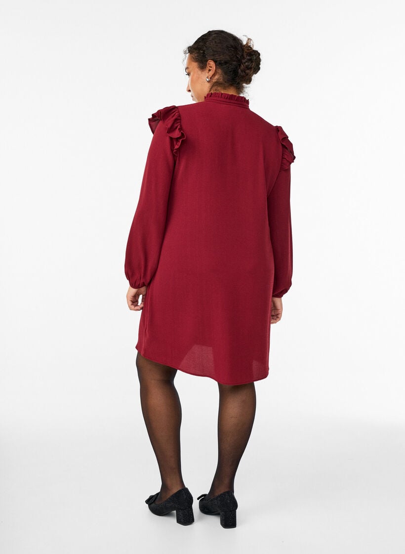 Kort kjole med volanger og glitter, M&oslash;rk Bordeaux, Model image number 2