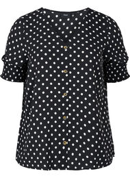 Mønstrete viskosebluse med knapper, Black Dot