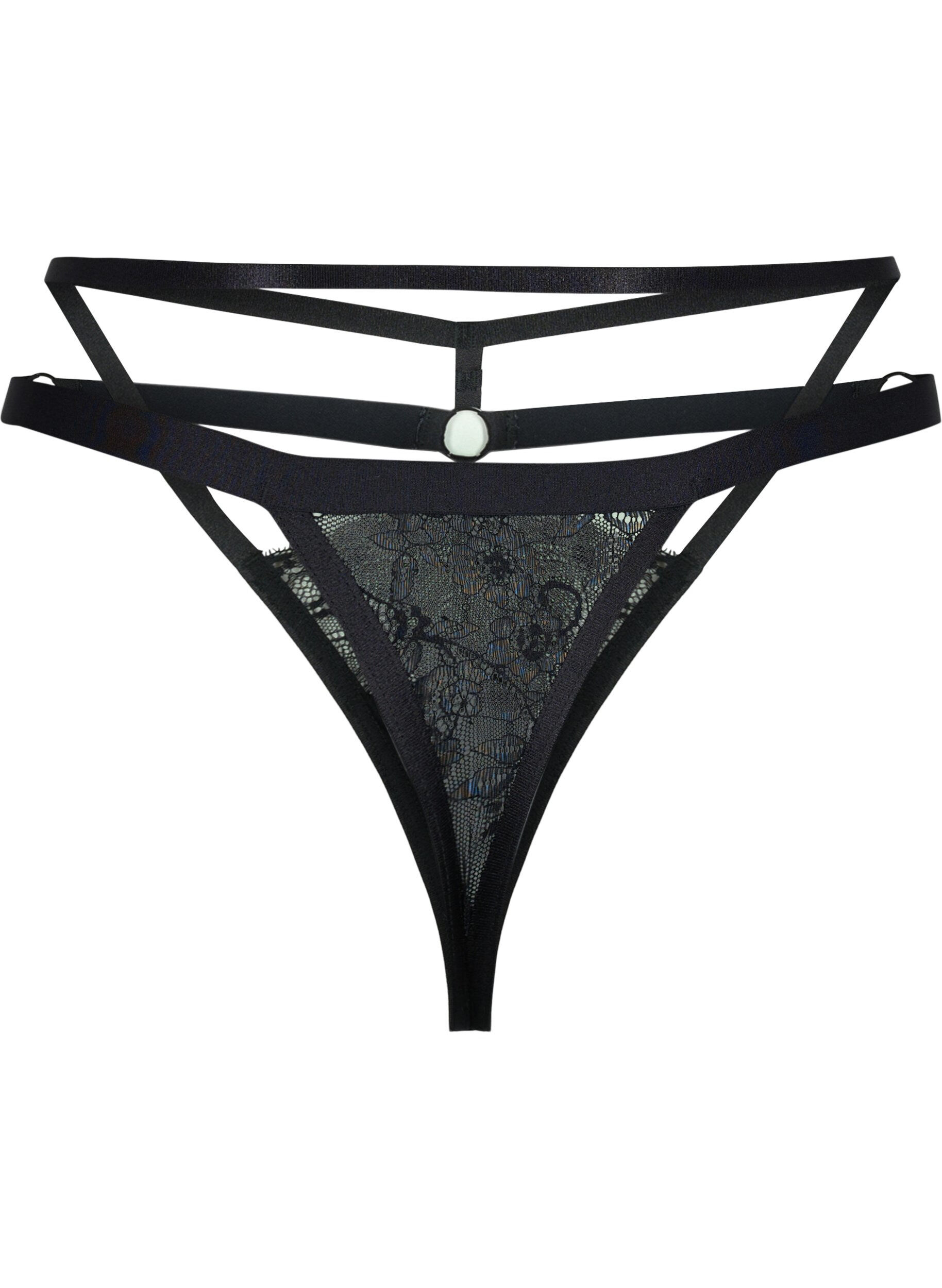 Zizzi G-streng med string og blonder, Black, Packshot image number 1