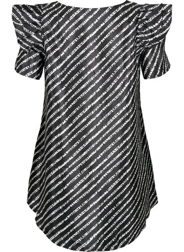 Stripet tunika med franser, Black/White Stripes, Packshot image number 1
