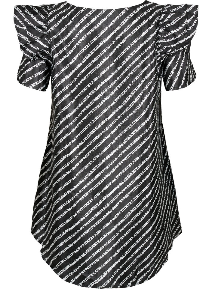 Stripete tunika med frynser, Black/White Stripes, Packshot image number 1
