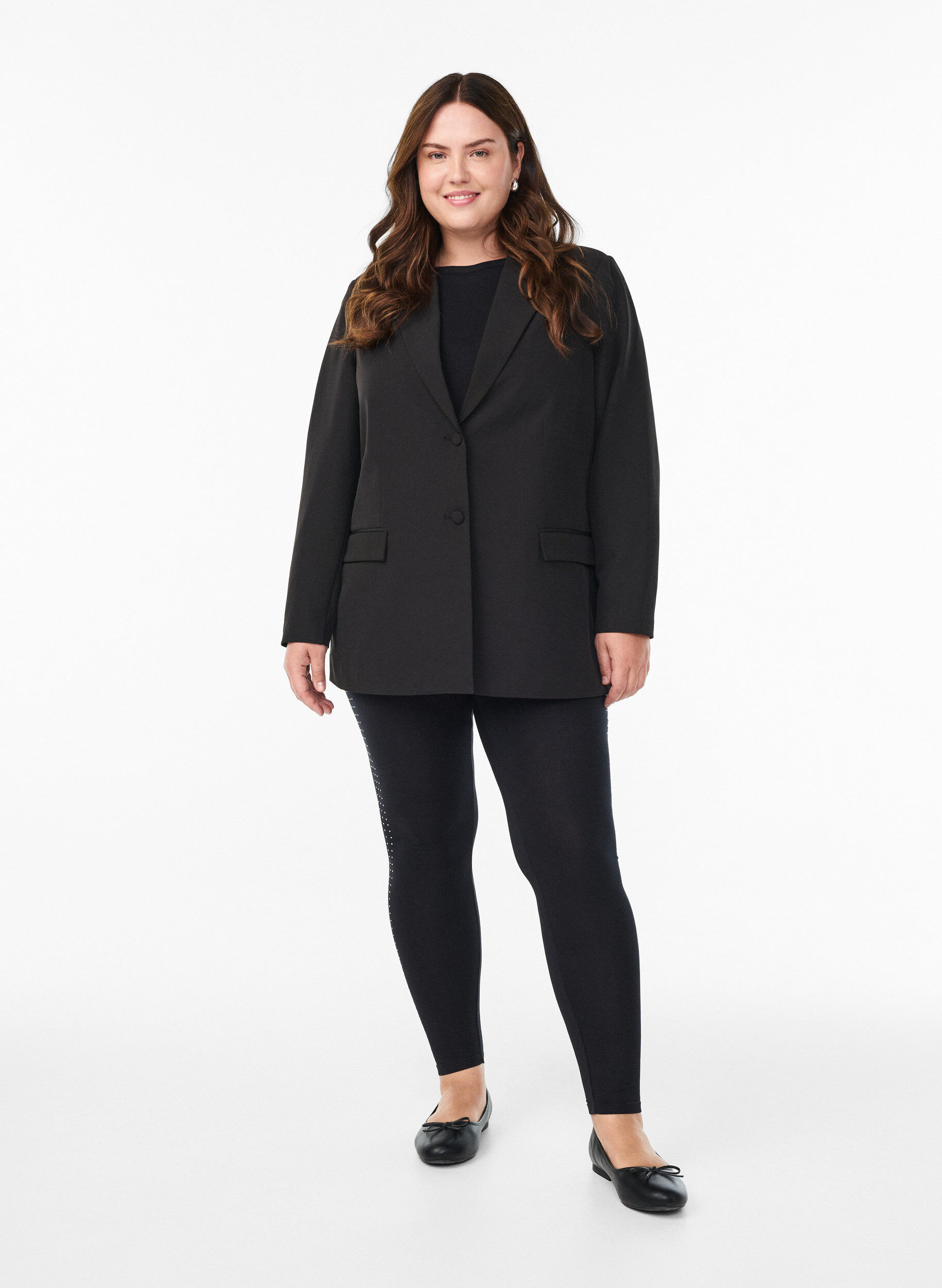 Zizzi Leggings med rhinsteinsdetaljer, Svart, Model image number 1