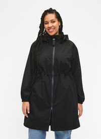 Funksjonell frakk med lommer og hette, Black, Model