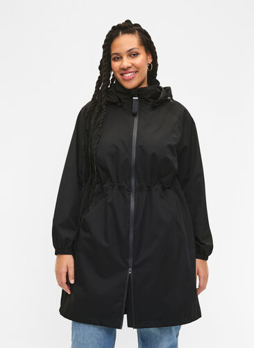 Funksjonell frakk med lommer og hette, Black, Model image number 0
