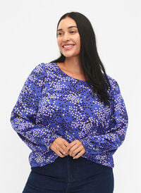 FLASH - Bluse med lange ermer og trykk	, Dazzling Blue AOP, Model