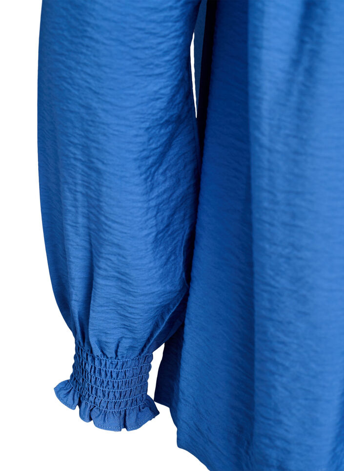 Viskosebluse med smock og rynkede detaljer, Bl&aring;, Packshot image number 3