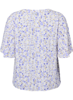 Bluse med V-hals og korte ermer med blomstertrykk, Sand Verbena AOP, Packshot image number 1