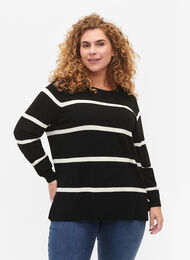  Bluse med striper i strikket viskose, Black Comb, Model