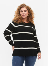  Bluse med striper i strikket viskose, Black Comb, Model