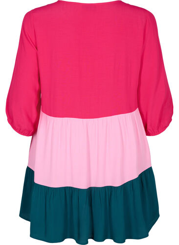 Viskosetunika med colorblock, Rose Green Block, Packshot image number 1
