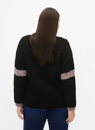 Strikket genser med stripete detaljer, Black Comb, Model image number 1