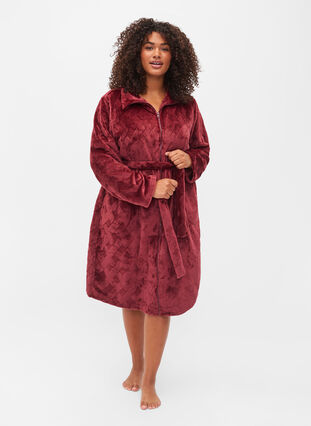 Morgenkåpe med glidelås og lommer, Rose, Model image number 2