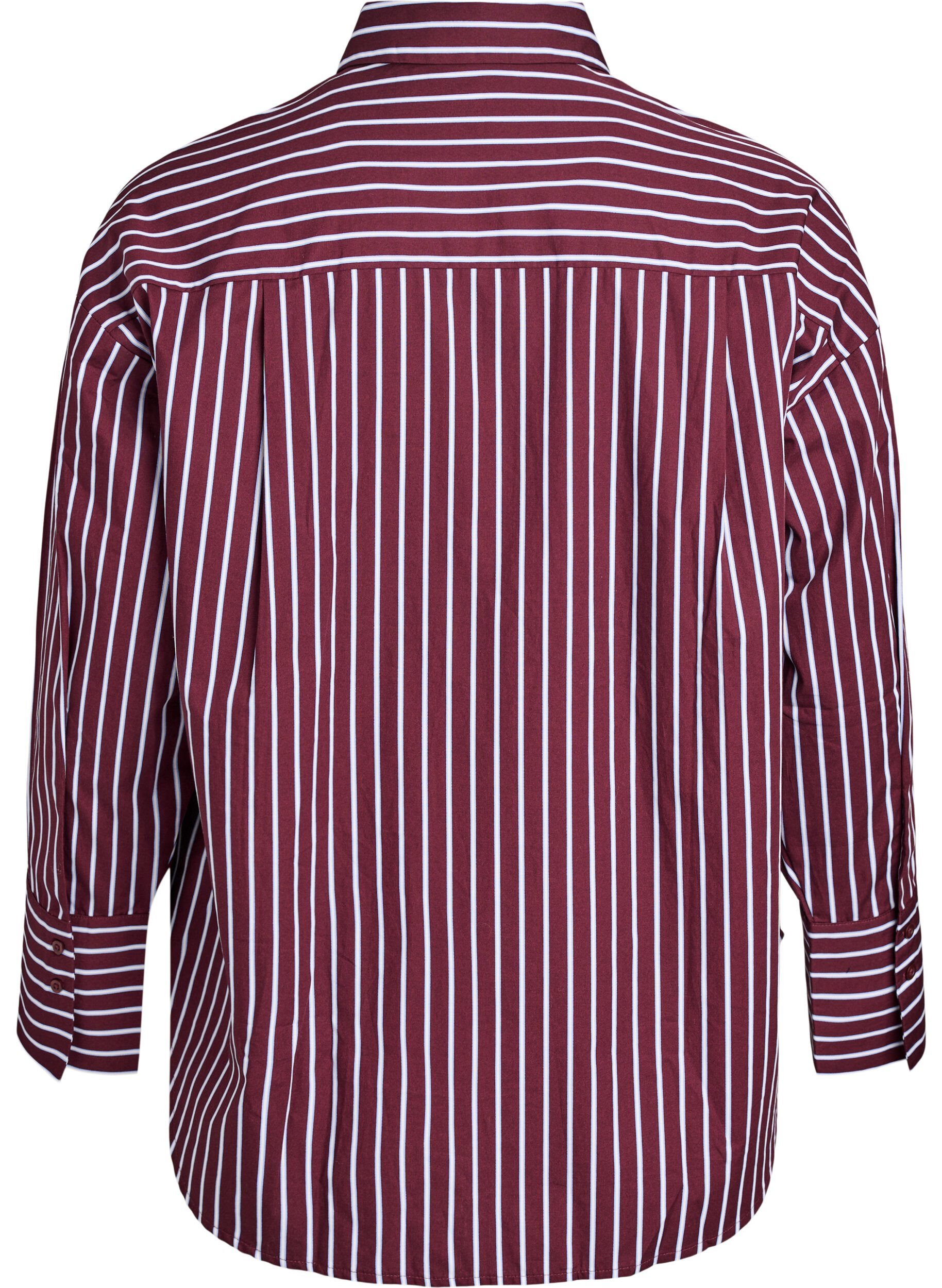 Zizzi Loose fit skjorte med striper og en brystlomme, M&oslash;rk Bordeaux, Packshot image number 1