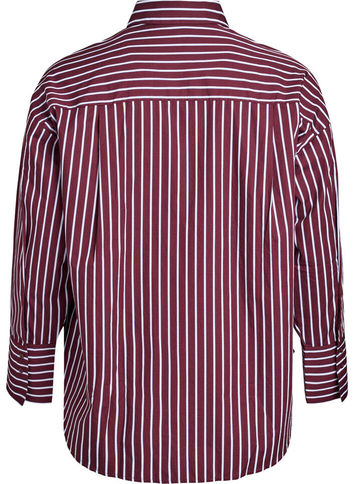 Loose fit skjorte med striper og en brystlomme, Mørk Bordeaux, Packshot image number 1