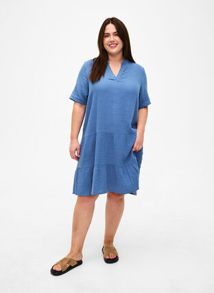 Kortermet kjole i 100 % bomull, Moonlight Blue, Model image number 2