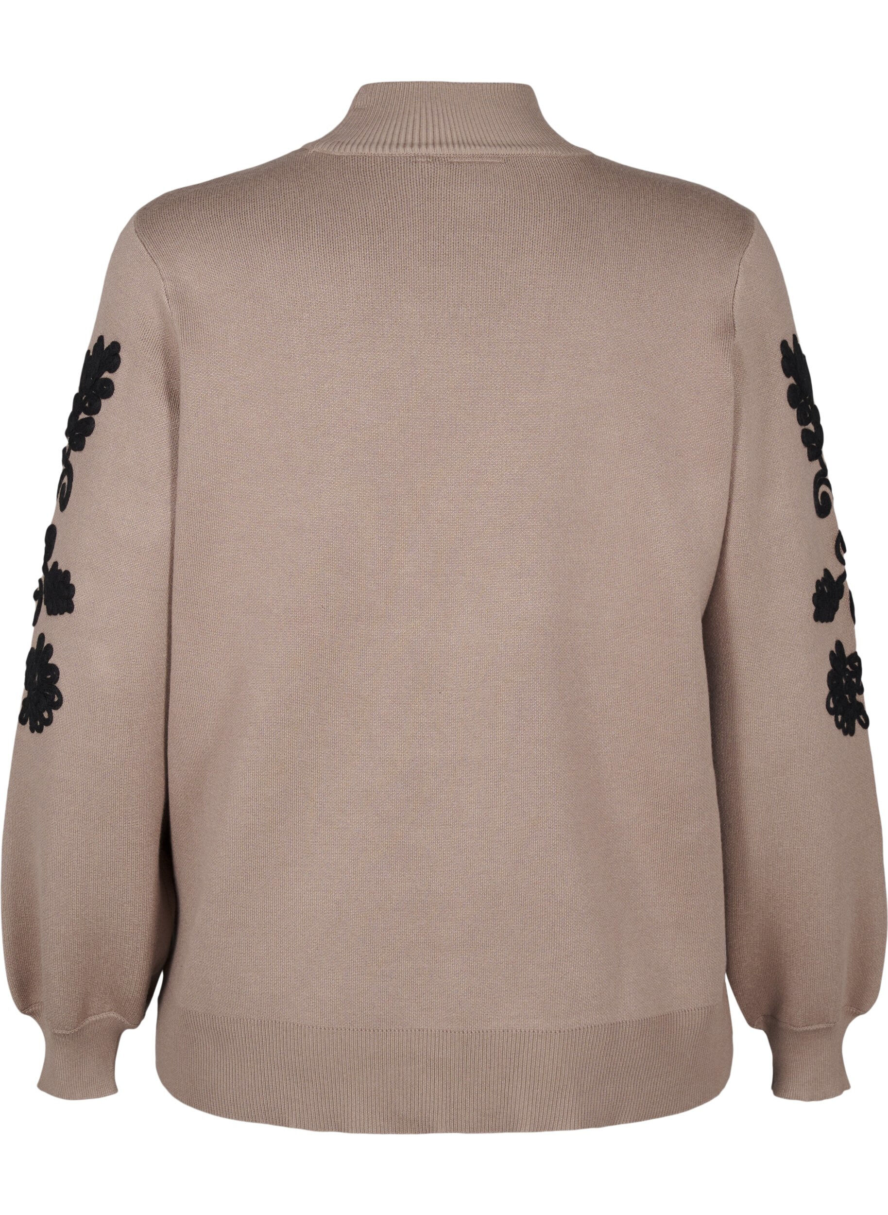 Zizzi Strikket bluse med broderier, Desert Taupe Comb, Packshot image number 1