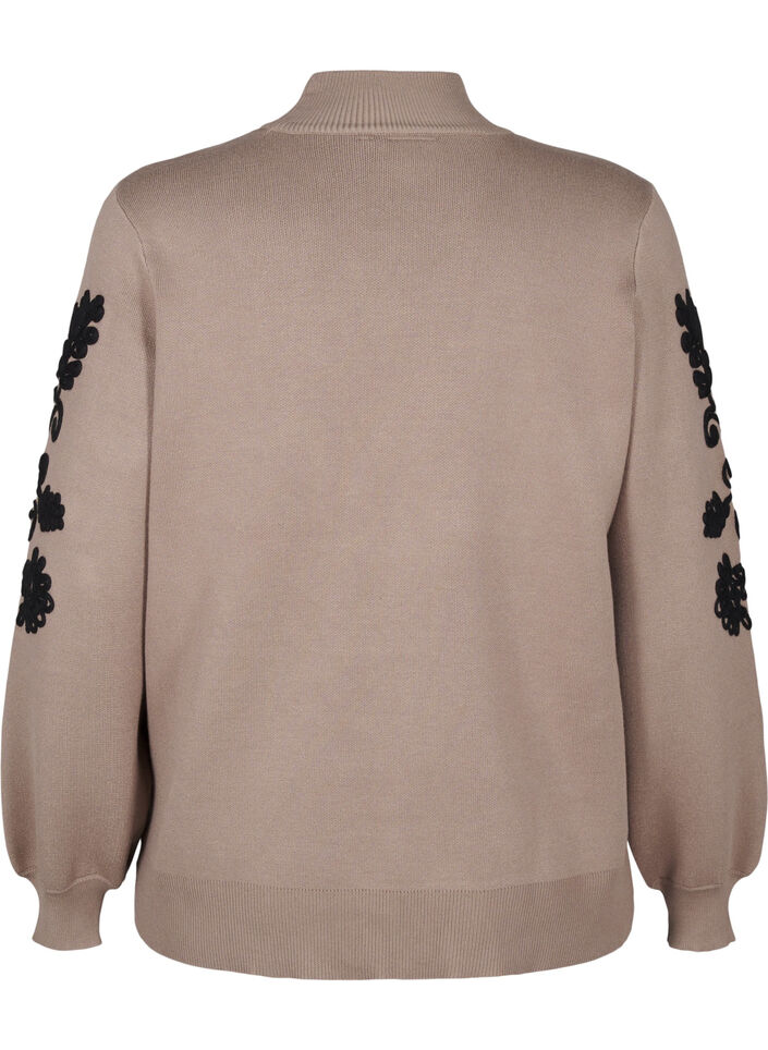 Strikket bluse med broderier, Desert Taupe Comb, Packshot image number 1