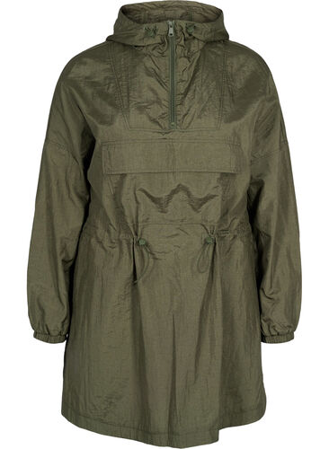 Lang anorak med hette og lommer, Grape Leaf, Packshot image number 0