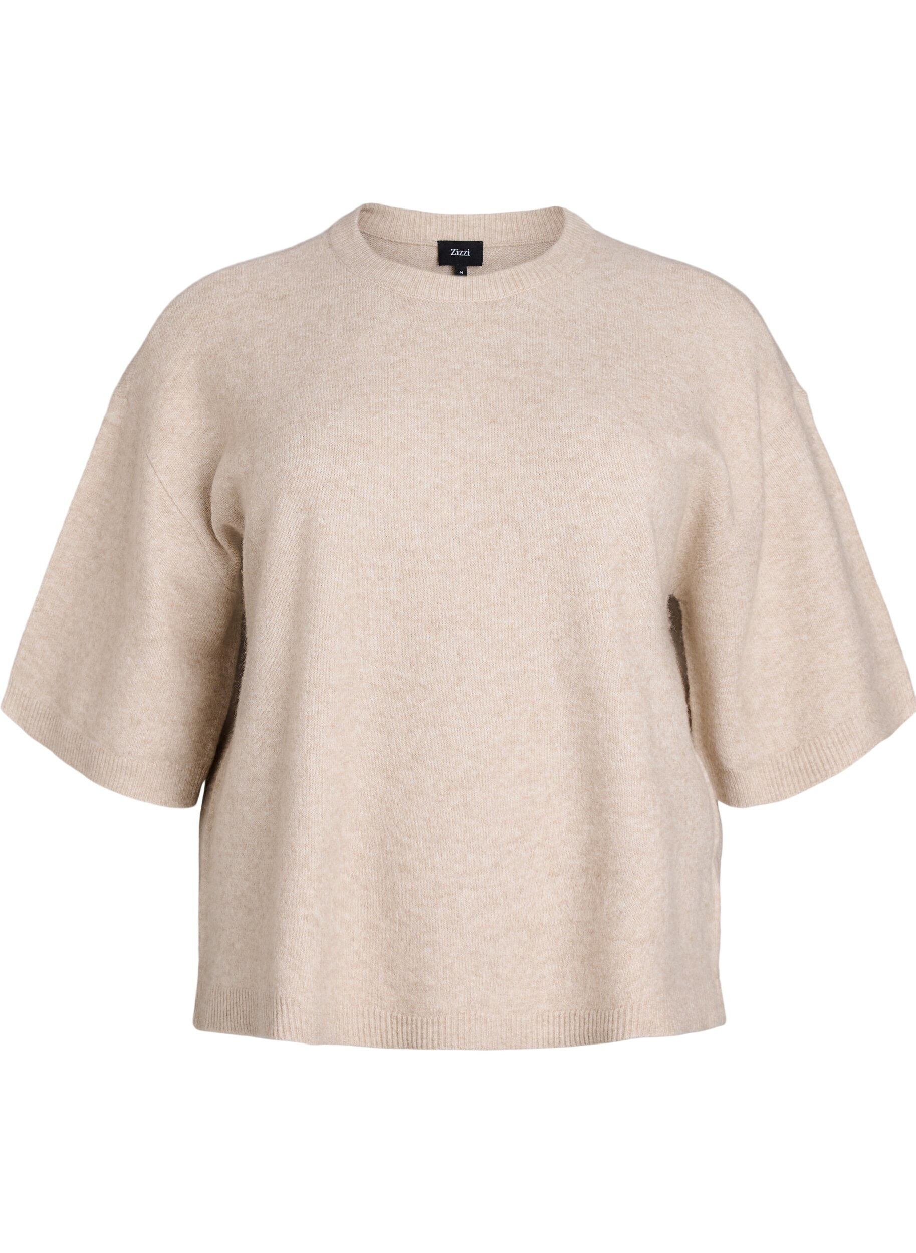 Zizzi L&oslash;s strikket bluse med korte ermer, Beige, Packshot image number 0