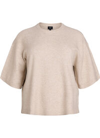 Løs strikket bluse med korte ermer, Beige Løs strikket bluse med korte ermer