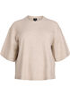 Løs strikket bluse med korte ermer, Beige, Packshot image number 0