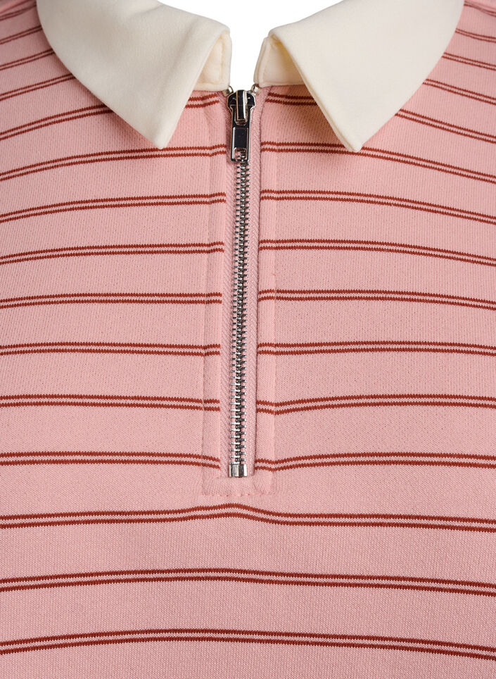 Stripete poloskjorte med glidelås, Rosa, Packshot image number 2