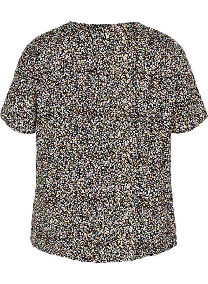 Mønstrete pysjamasskjorte i viskose, Black Flower AOP, Packshot image number 1