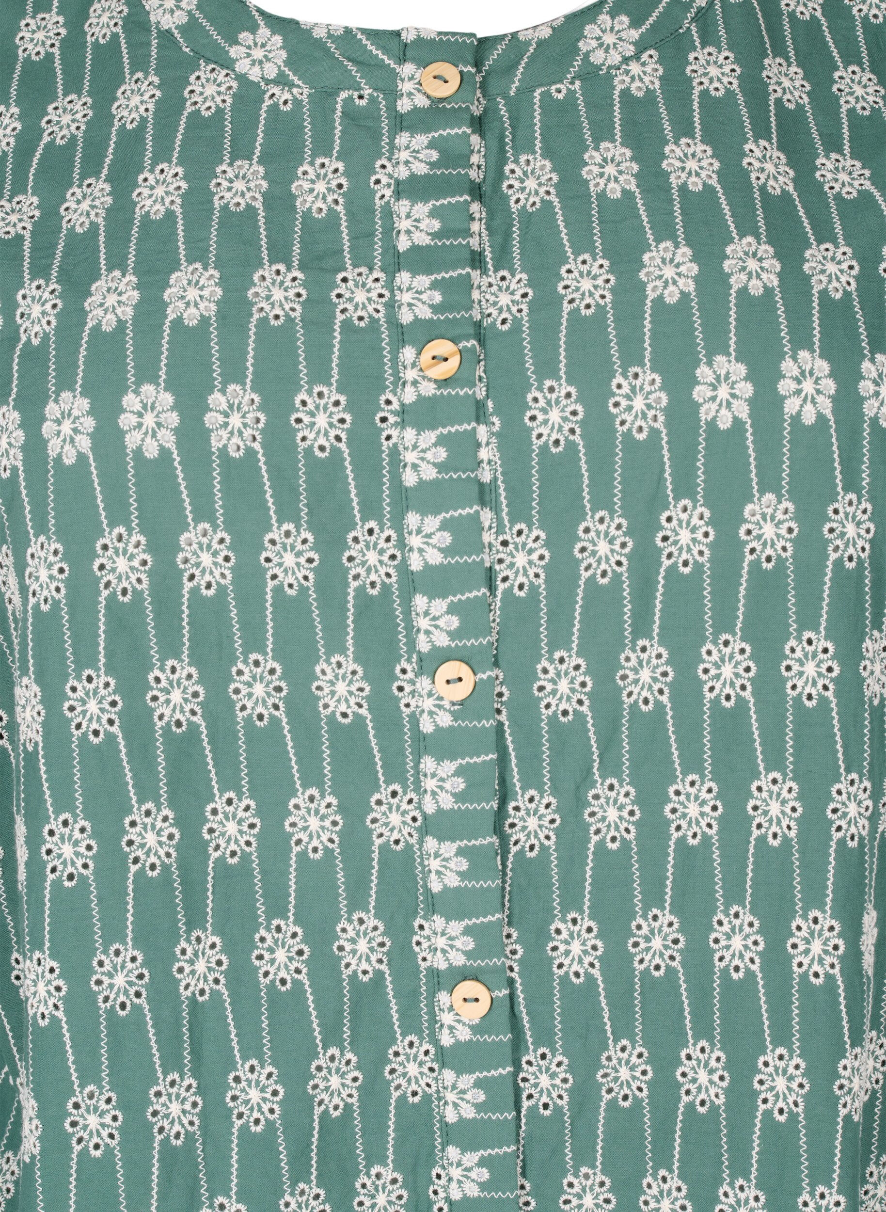 Zizzi Bomullsskjortebluse med blomsterm&oslash;nster, Dark Forest, Packshot image number 2