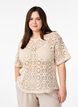 Heklet bluse med korte ermer, Beige, Model image number 0