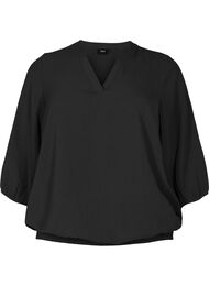 Bluse med smock og 3/4-ermer, Black