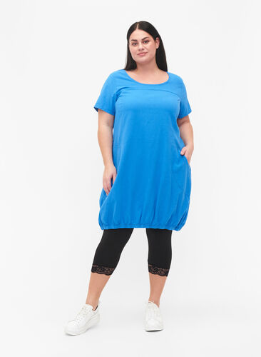 Kortermet kjole i bomull, French Blue, Model image number 2