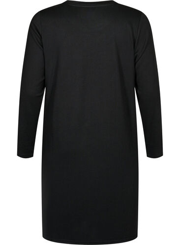 Langermet jerseykjole med knappedetaljer, Black, Packshot image number 1