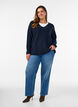 Strikkebluse med V-hals og raglanermer, Bl&aring;, Model image number 1