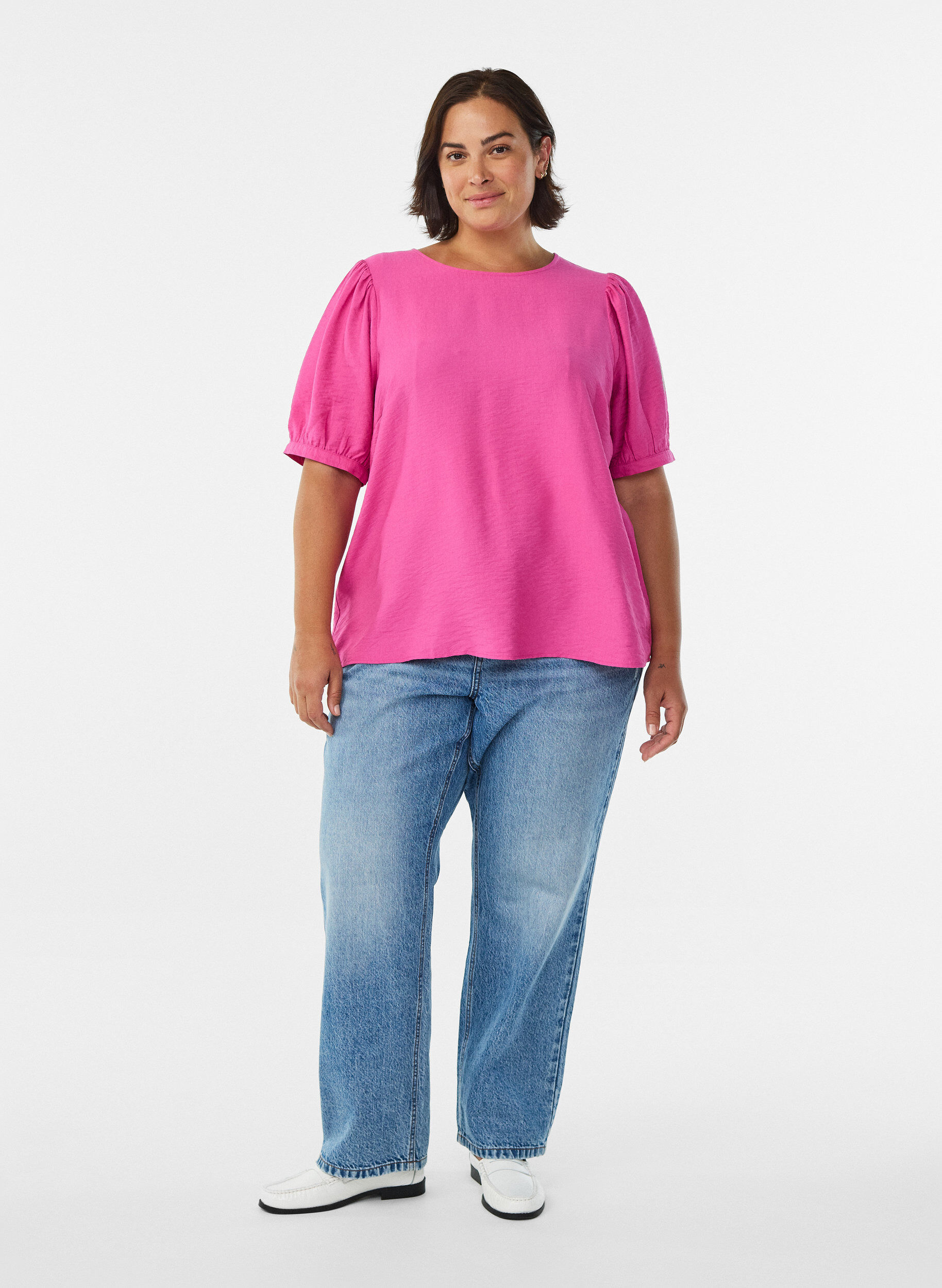 Zizzi Viskose bluse med 1/2 ermer, Rosa, Model image number 1