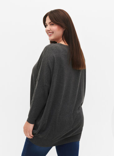 Zizzi Strikket tunika i en viskoseblanding, Dark Grey Melange, Model image number 1