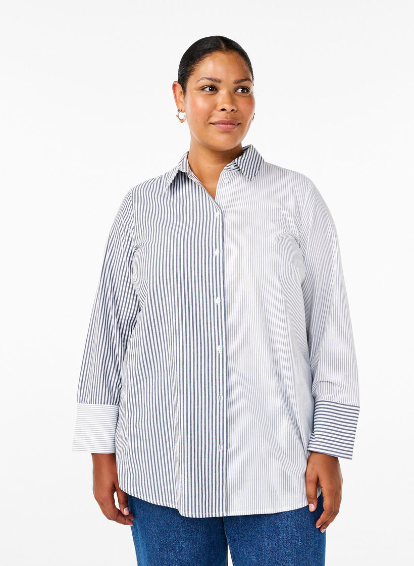 Langermet skjorte med striper, Lava Smoke Stripe, Model image number 0