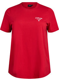 Basic T-skjorte i bomull med rund hals, Urban Red w. Japan