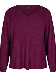 Strikket bluse med v-hals og lange ermer, Potent P. Black Mel.