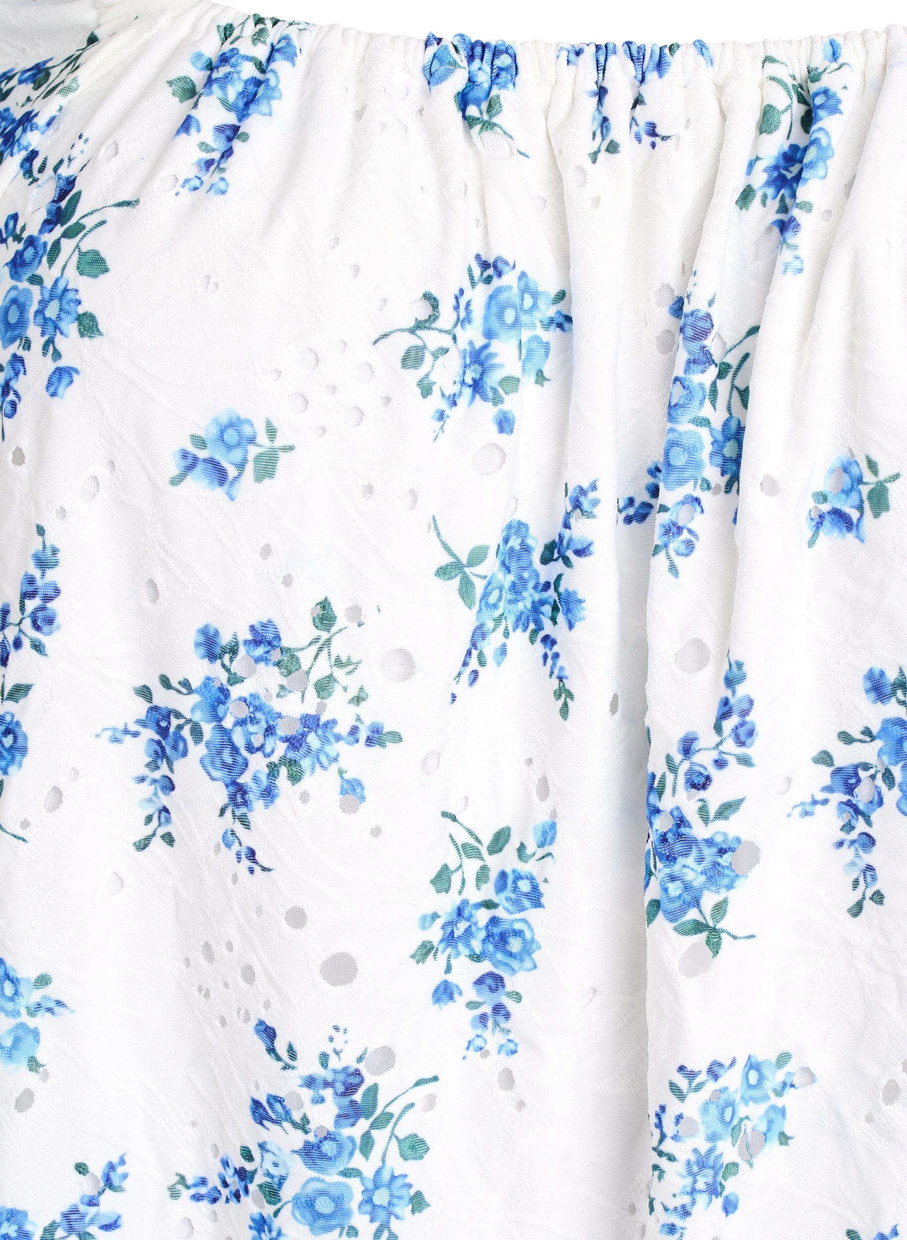 Zizzi Bluse med blomster og firkantet utringning samt hullbroderi, Hvit, Packshot image number 2